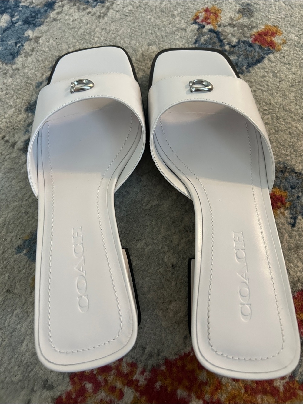 NWOT Coach Women's Sculpted C Block Heel Sandal Heeled, Optic White - Picture 2 of 14